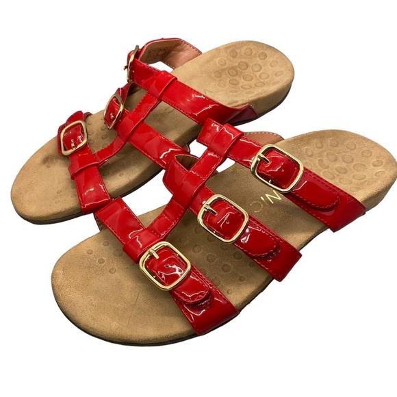 Vionic Misa Sandals Slides Womens Size 9 Red Patent Leather Buckle TVW5135 - Picture 1 of 10
